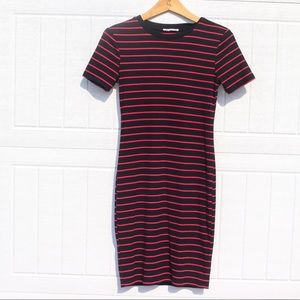ZARA Black Red Stripe Short Sleeve Dress